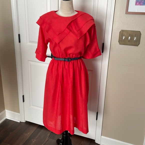 RARE VINTAGE J. Ellis Linen Blend STATEMENT COLLAR Dress - Picture 2 of 8